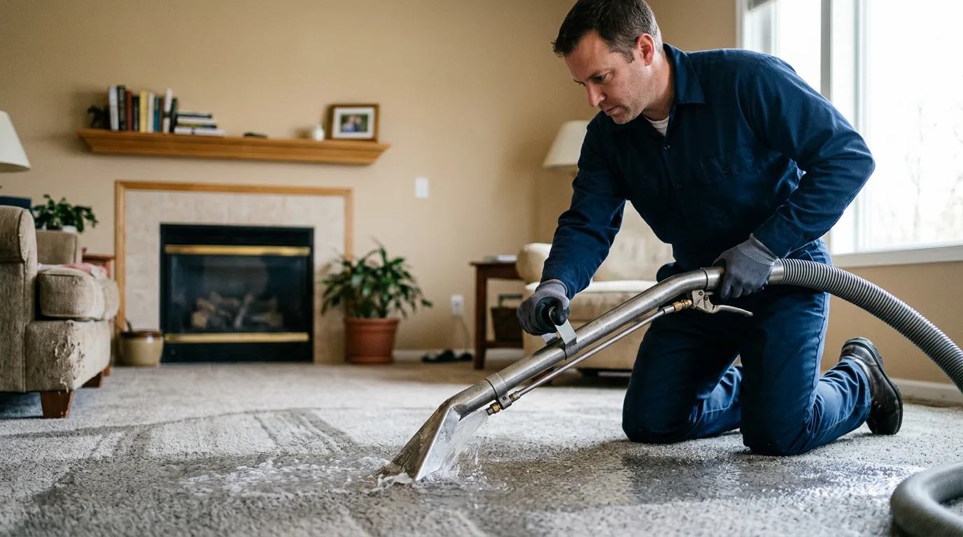 Water damage restoration technician working near Palmer, IL